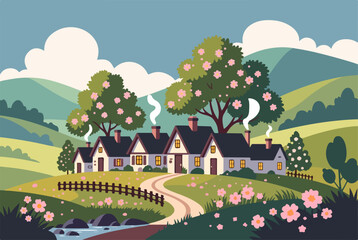Flat Design Spring Village