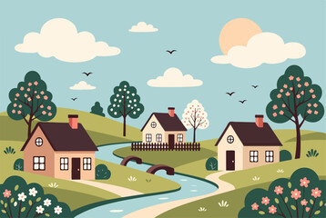 Countryside Village Scene