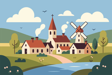 Spring Village Illustration