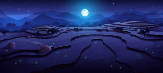 Gardinen Bauernhof Night rice field terraces at asian landscape scene  © Abubakkar
