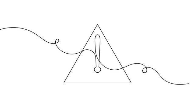 Warning triangle continuous one line drawing alert caution 4k animation video
