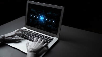 Fototapeta premium An AI assistant manages an advanced cybersecurity platform. The system uses intelligent multi-factor authentication with secure codes to provide robust data protection. Fermion