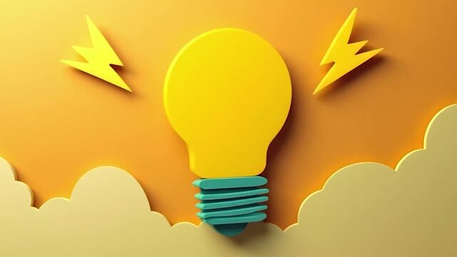 Bright yellow lightbulb idea with paper hands on world map background innovation concept