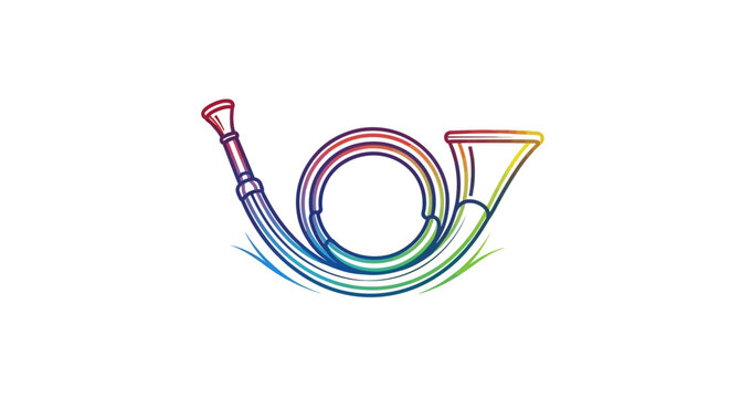 Vibrant multicolored post horn illustration on white background, conveying communication and