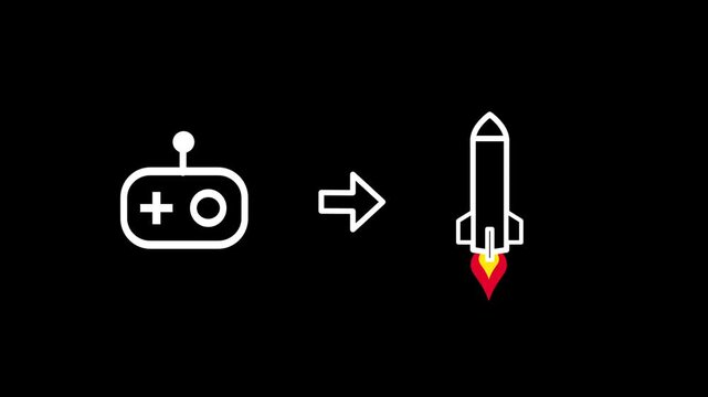 A remote controller icon pointing toward a rocket ship represents the ground based command and manual oversight required to navigate spacecraft and manage remote exploration missions