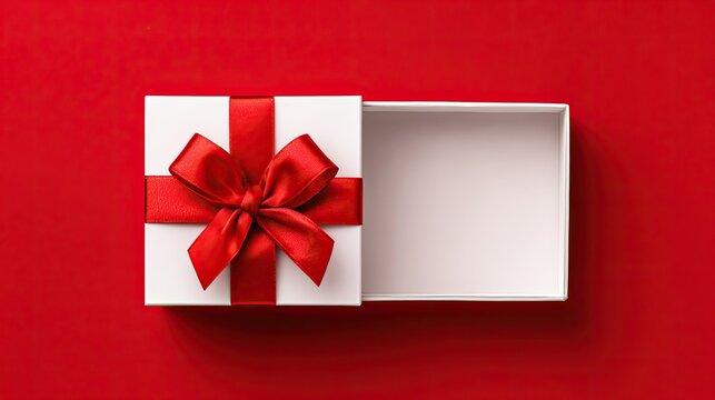 open white gift box with red ribbon valentine concept