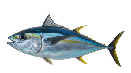 Fototapeta premium Yellowfin Tuna Fish with Blue and Yellow Fins isolated on a transparent background