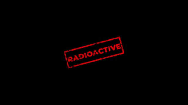 Radioactive rubber stamp design animation on transparent background. Rubber, seal, red, vintage effect, textured, motion graphics for video content and web.stamp zooming text seal.