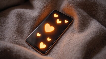 Valentine Love Hearts Glowing on Smartphone Screen Romantic Digital Background