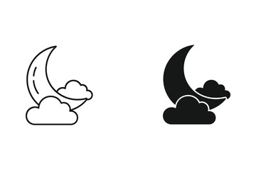 Fototapeta premium Crescent Moon Behind Clouds Vector Illustration in Flat Design