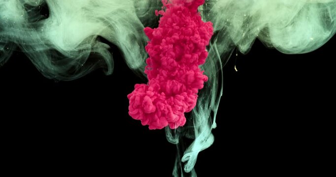 Red Ink Cloud Expanding In Water On Black Background, Abstract Liquid Motion And Creative Explosion

