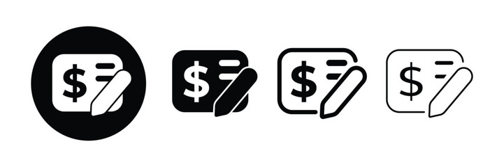 Set of Edit Invoice and Payment Document Icon collection.