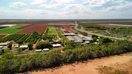 Scenic aerial countryside near Carnarvon Australia with Gascoyne River and green vegetation © jovannig