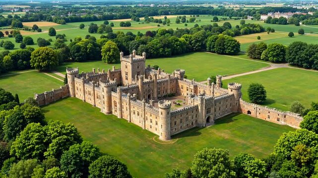 Aerial view of a historic castle