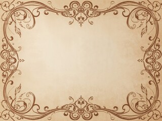 A vintage background with aged, textured paper and an ornate floral border in brown tones. The retro design is empty, providing copy space for text or invitations.