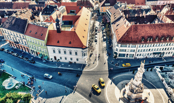 Castle Hill in Budapest - Budai Var medieval town in Buda, aerial view from tower
