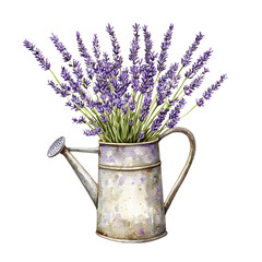 lavender flowers in metal watering can