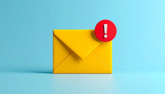 Yellow envelope with red alert icon on blue background