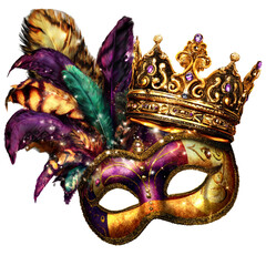 mardi gras mask with crown and feathers