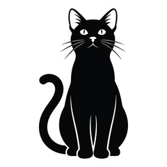Black cat silhouette sitting upright with curled tail feline silhouette sitting cat upright cat desi © MURAD STOCK