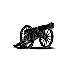 Fototapeta premium Vintage cannon illustration in black and white side view with detailed wheels