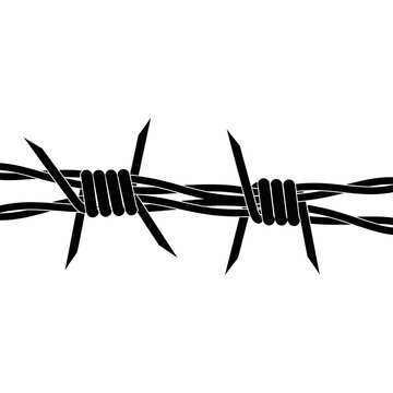A black and white illustration of a strand of barbed wire