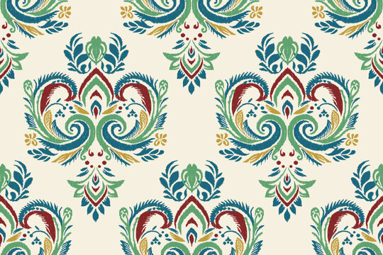 Ikat floral paisley embroidery background.Ikat ethnic oriental pattern traditional.Aztec style abstract vector illustration. design for texture,fabric, clothing,wrapping, decoration,sarong, scarf