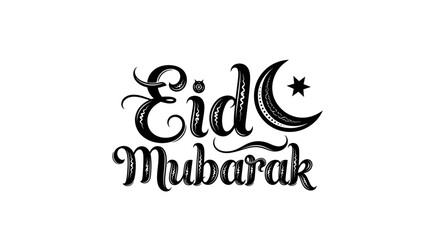 Obraz premium Eid Mubarak greeting with moon and star in elegant calligraphy