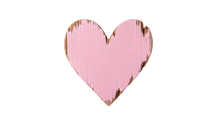 Obraz premium Pink wooden heart isolated PNG on transparent background, rustic love symbol for Valentine s Day and romantic design projects