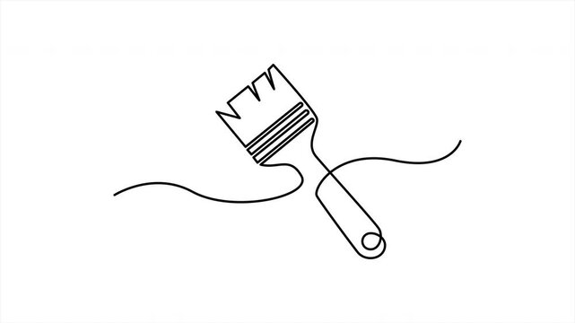 Single line drawing animation of a classic paintbrush for home decoration and art