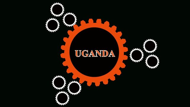Uganda flag showing on world map with 3D rendering