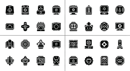 Collection of 32 unique monochrome geometric shapes and icons