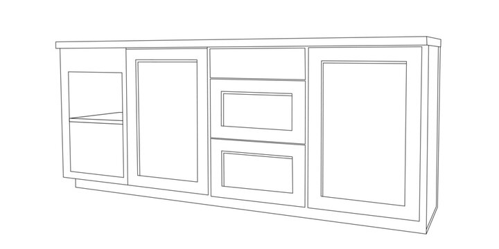 kitchen cabinet Vector Outline side View for Architectural and Graphic Design
