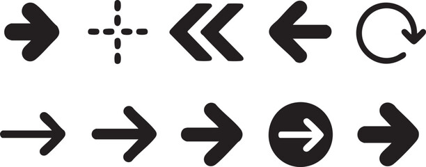 Collection of various black arrow icons on white background © MR JOKER
