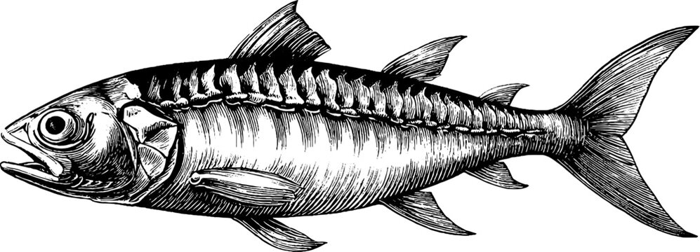 Vintage fish skeleton illustration from natural history plate - engraved botanical design