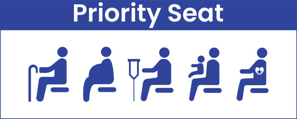 Priority seat symbol vector design for disable passenger, wheelchair, cripple, pregnant woman or with infant baby.