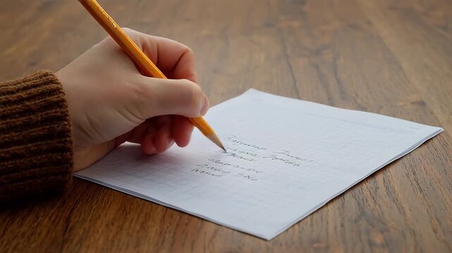 Hand writing on grid paper with pencil