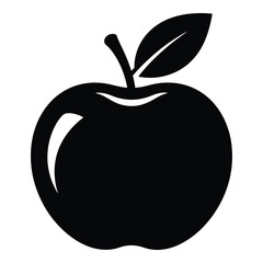 Fototapeta premium Black and white apple silhouette with stem and leaf fruit