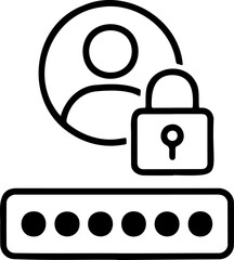 User Account Security and Privacy Icon, Profile Login with Password and Padlock Illustration, Cybersecurity and Personal Data Protection Line Art