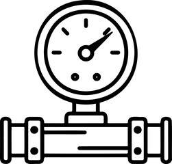 Industrial Pressure Gauge Icon - Water or Gas Pipe Manometer Line Art for Plumbing, Engineering, Oil and Gas, and Infrastructure System Illustration