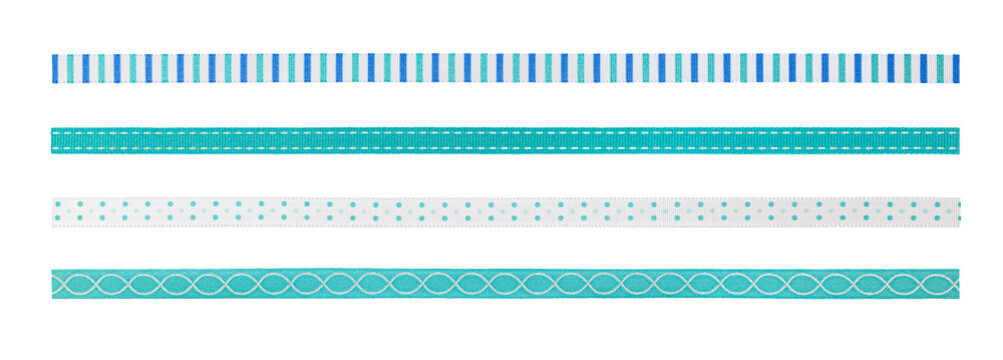 Set of decorative blue ribbons arranged horizontally on transparent background