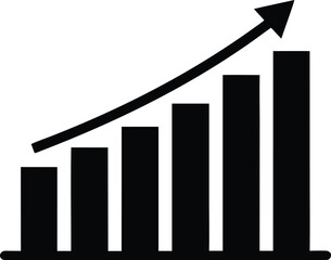 Black silhouette of a bar chart showing increasing growth with an upward arrow