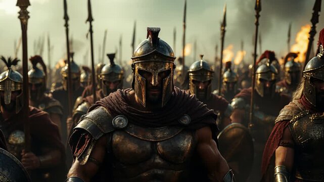 Ancient warriors prepared for combat beneath threatening storm clouds