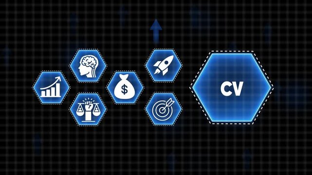 Digital Hexagon Icons Representing Professional Profile with CV Text resume curriculum vitae