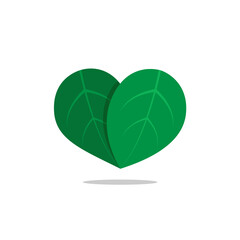 Green Leaf Heart Icon Symbolizing Eco Friendly Love and Nature. Vector Illustration. © Yas