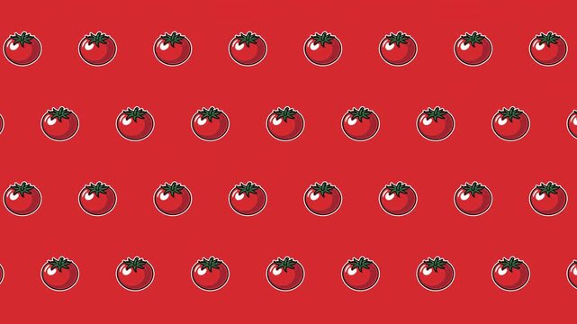 Seamless Tomato Pattern Background - Loopable Animated Repeating Red Tomato Flat Vector Icons