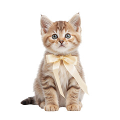 Obraz premium Cute Kitten With a Ribbon Sits Still in a Bright Setting During the Day