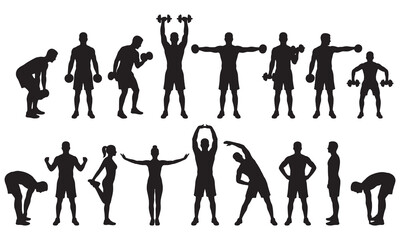 Fototapeta premium Fitness Workout and Stretching Silhouette Set Dumbbell Exercises