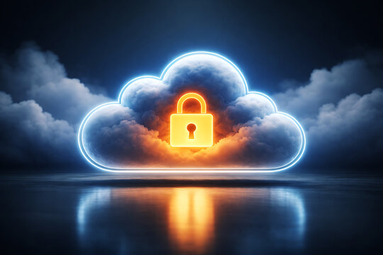 Secure Cloud Storage Glowing Padlock Digital Data Protection Technology Concept