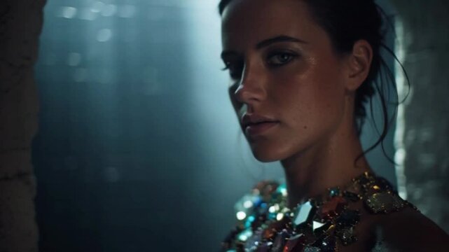 G&ouml;ttliche Juwelenk&ouml;nigin &ndash; Erhabene Fantasy-Figur im mystischen Licht